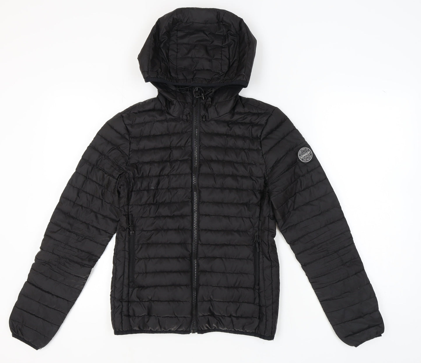 Superdry Women's Black Puffer Jacket S - Hooded, Quilted