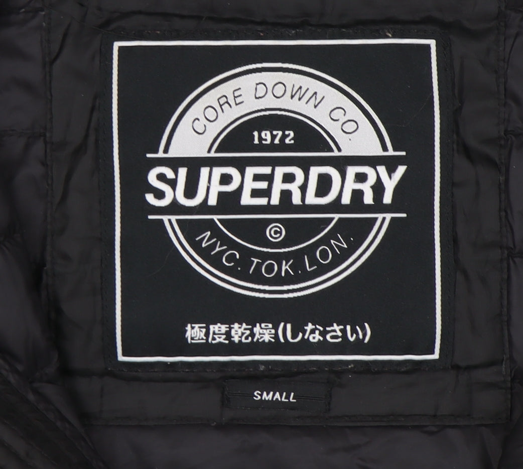 Superdry Women's Black Puffer Jacket S - Hooded, Quilted