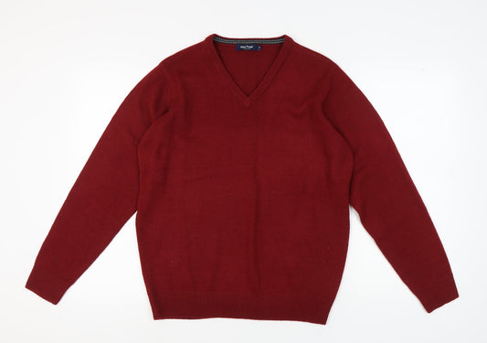 James Pringle Men's Red V-Neck Pullover Jumper M