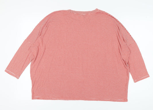Hobbs Women's Red Striped T-Shirt, Size L, 3/4 Sleeves