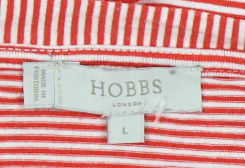 Hobbs Women's Red Striped T-Shirt, Size L, 3/4 Sleeves