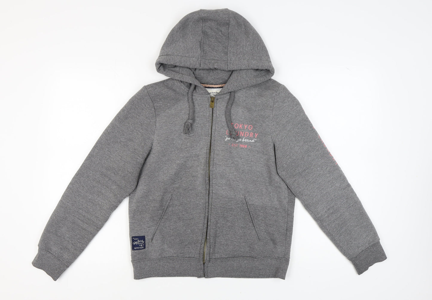 Tokyo Laundry Women's Grey Full Zip Hoodie, S, Logo Accent