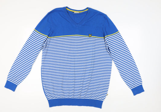 Lyle & Scott Men's Blue Striped Pullover Jumper 2XL