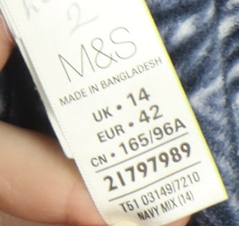 Brand and care label for Marks & Spencer Women's Blue Geometric Jacket, size 14