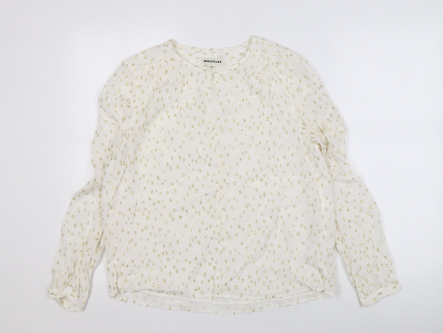 Whistles Women's Ivory Blouse UK 10 Metallic Long Sleeve