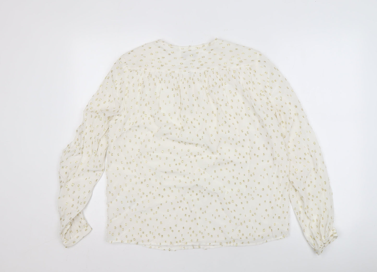 Whistles Women's Ivory Blouse UK 10 Metallic Long Sleeve