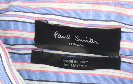 Paul Smith Men's Blue Striped Dress Shirt, Long Sleeve
