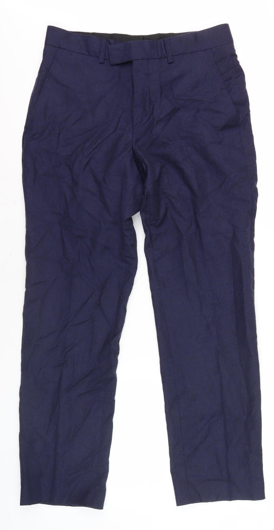 Additional front view of Jaeger Men's Blue Wool Blend Regular Trousers