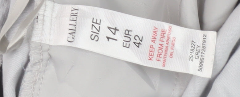 Brand and care label for Gallery Women's Grey Trousers, size 14, Regular Fit