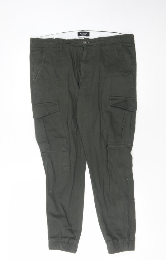 Jack & Jones Men's Green Cargo Trousers Size 34