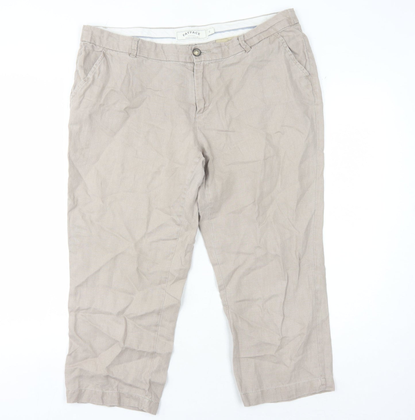 FatFace Beige Women's Trousers Size 14 Linen