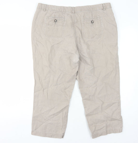 FatFace Beige Women's Trousers Size 14 Linen