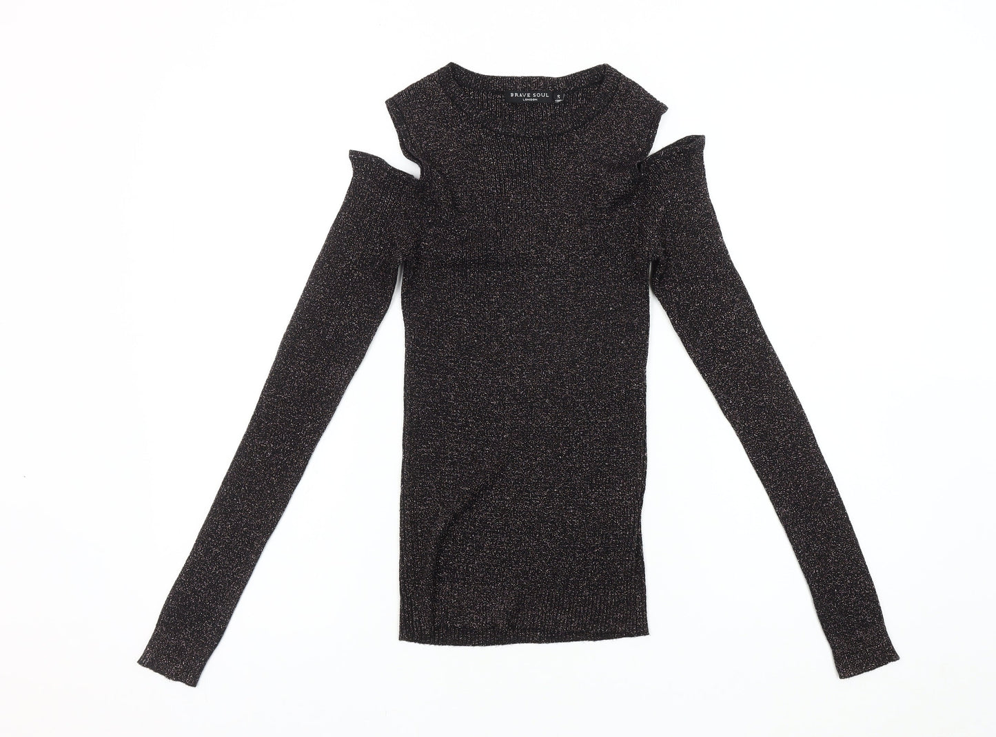 Brave Soul Women's Black Knit Cold Shoulder Blouse