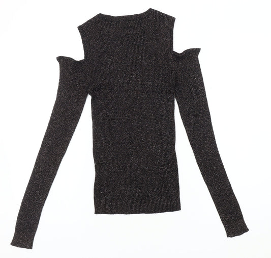 Brave Soul Women's Black Knit Cold Shoulder Blouse