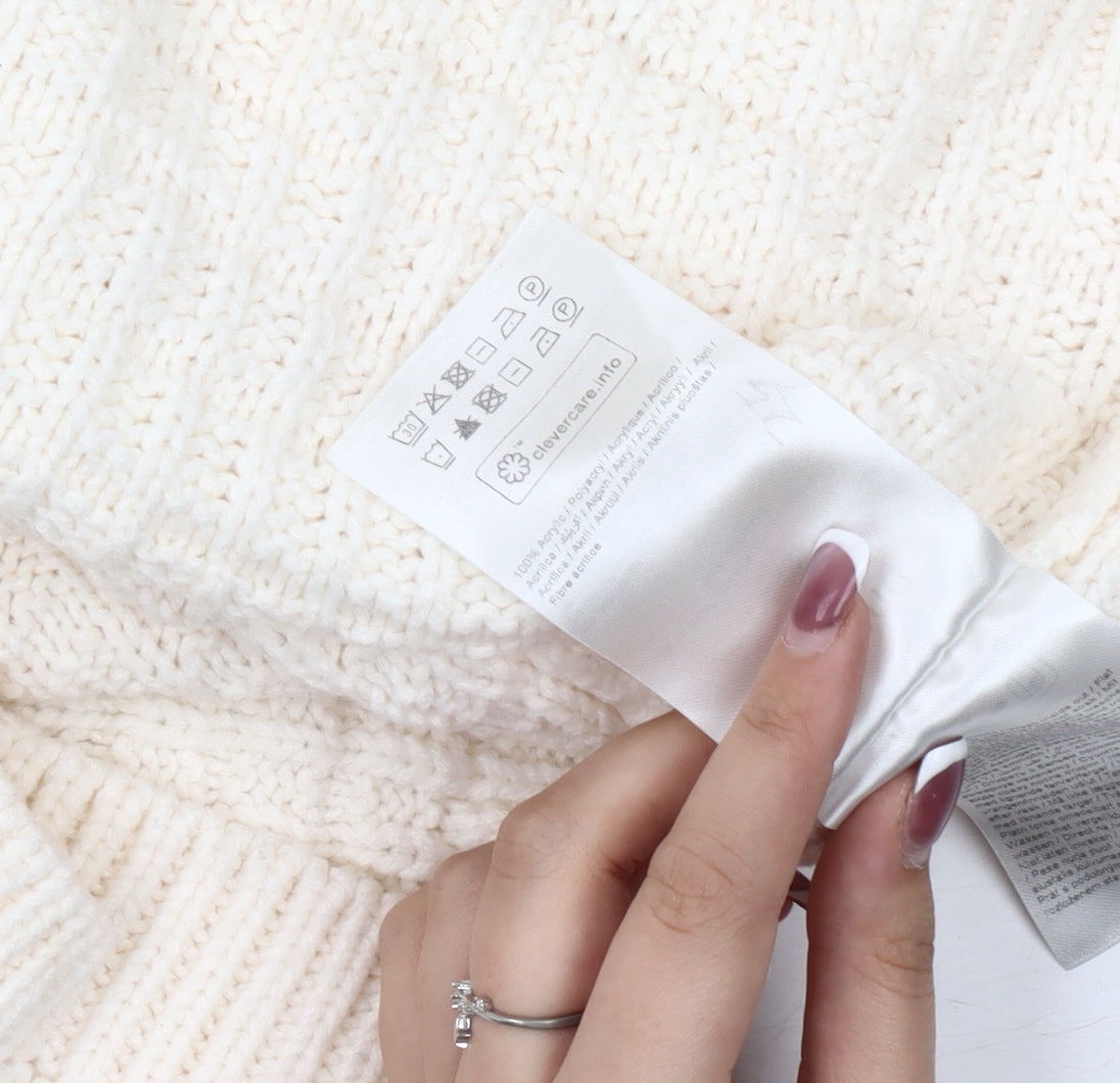 Brand and care label for B.Young Women's Ivory Waffle-Knit jumper