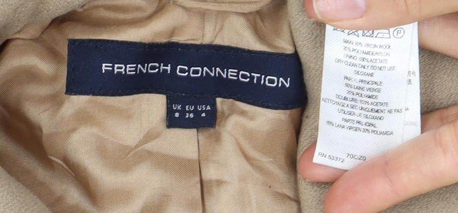 Close-up detail of French Connection Women's Beige Wool Overcoat, size 4