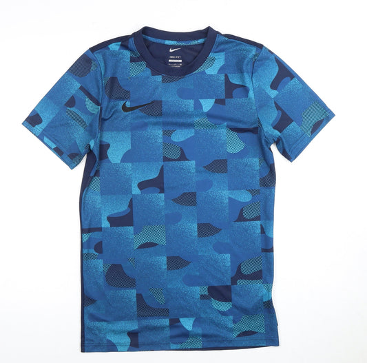 Nike Men's Blue Geometric S Slim Fit Sports T-Shirt