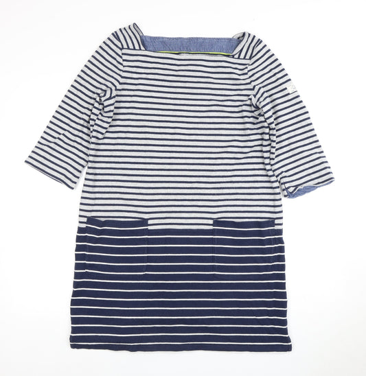Joules Women's Blue Striped Dress, Size 12, Cotton, 3/4 Sleeve
