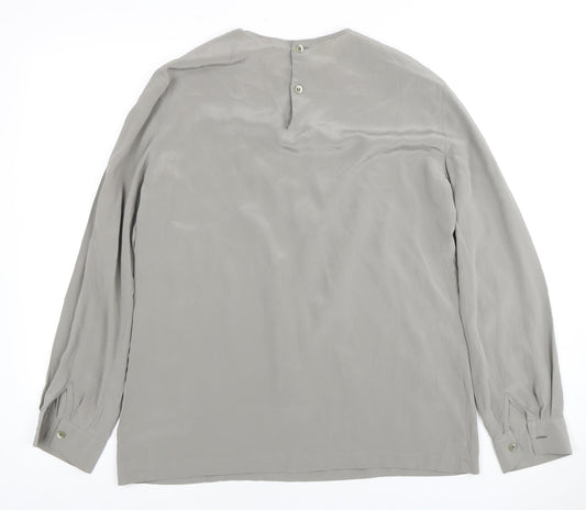 Emporio Armani Women Grey Silk Long Sleeve Top