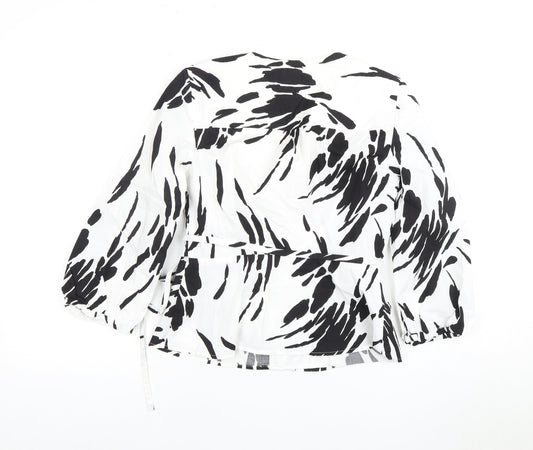 Hobbs Women’s Black & White Animal Print Wrap Blouse, Size 8, Cotton