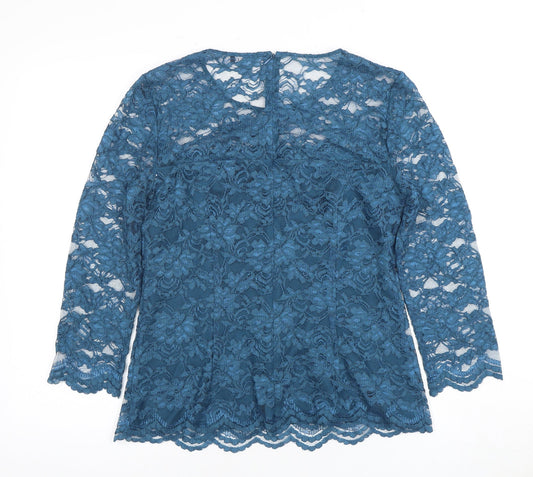 Jaeger Women's Blue Lace Blouse, Size 12, Elegant Style
