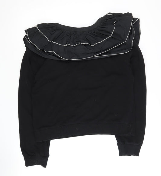 Zara Women's Black Ruffle Sweatshirt Size 12