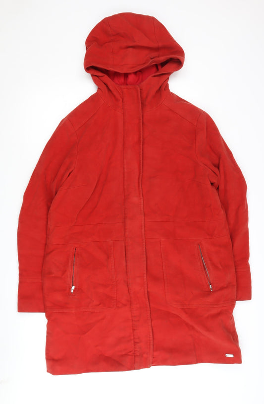 White Stuff Red Cotton Hooded Parka Women Size 16