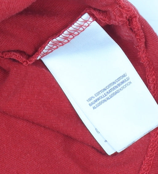 Brand and care label for Polo by Ralph Lauren boys’ red crew t-shirt 10 years
