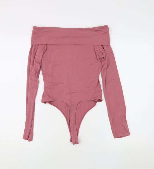 Asos Women's Pink Off Shoulder Long Sleeve Top, Size 12