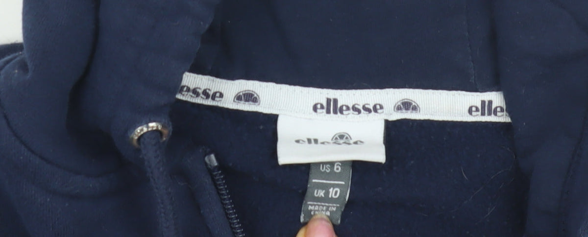 Close-up detail of Ellesse Women's Blue Full Zip Hoodie UK 10