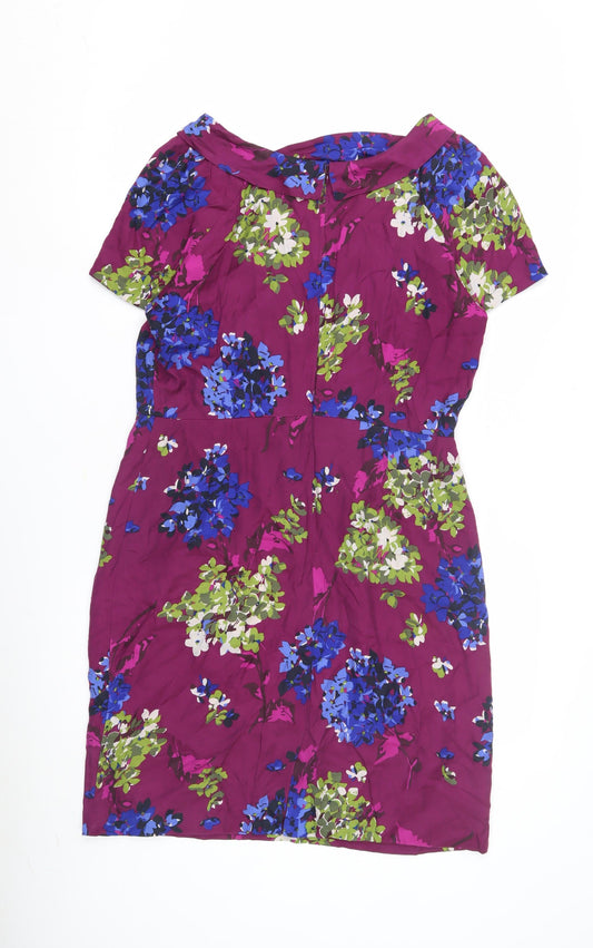 Boden Women's Purple Floral Cotton Blend Dress - Size 14