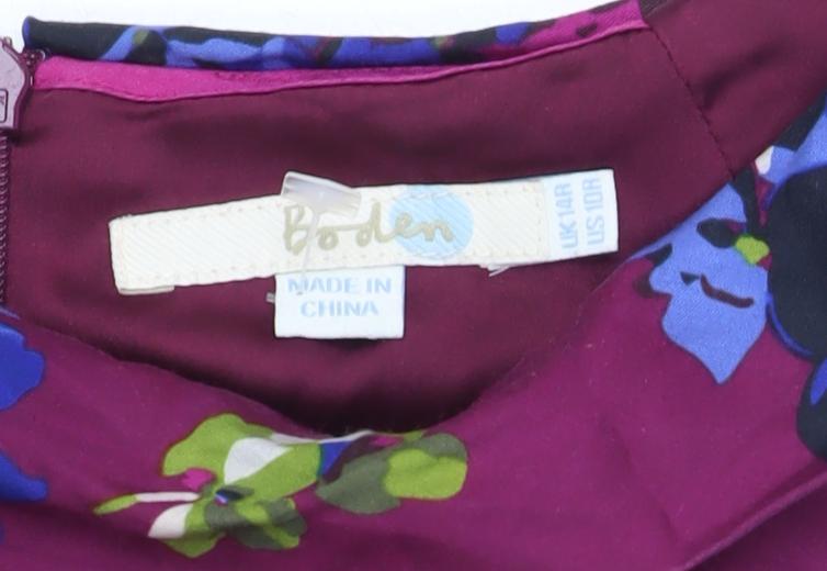Boden Women's Purple Floral Cotton Blend Dress - Size 14