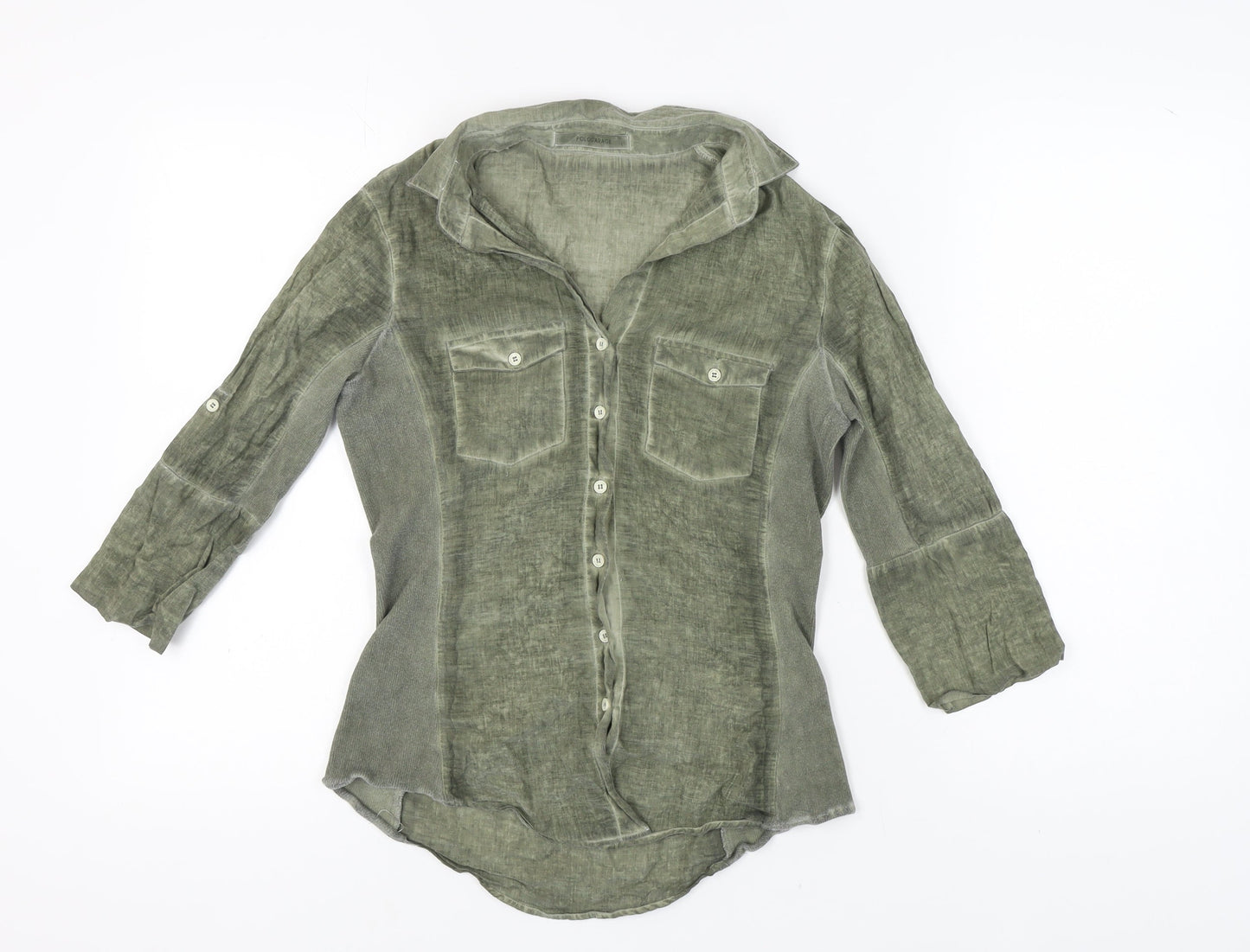 Pologarage Green Button-Up Shirt Women Size 4
