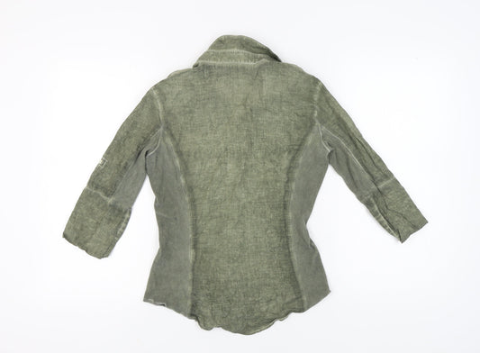 Womens UK Size 4 Pologarage Green Cotton Button-Up