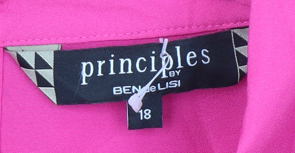 Brand and care label for Principles Women's Pink Collared Sleeveless Blouse, size 18