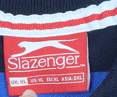 Slazenger Men's XL Blue Black Striped Polo Shirt