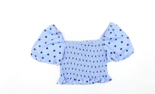 Brave Soul Women's Blue Polka Dot Cropped Blouse Size S
