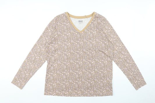 Lands' End Women's Beige Floral Long Sleeve T-Shirt L