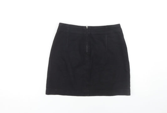 Topshop Women Black 10 Cotton Pencil Skirt