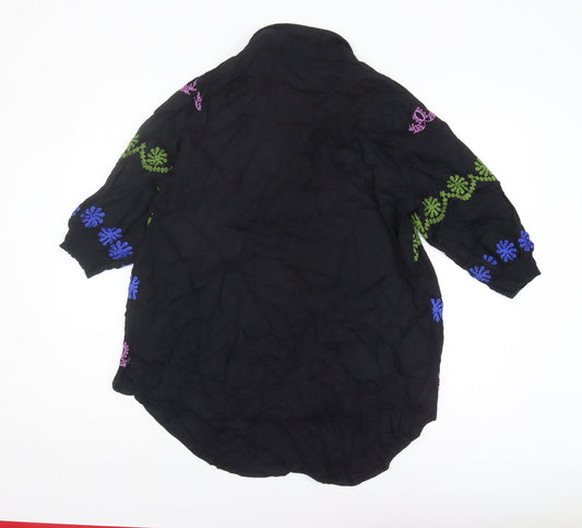 Khaadi Women's Black Embroidered Button-Up Shirt M