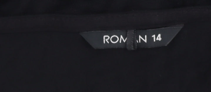 Brand and care label for Roman Women's Black V-Neck 3/4 Sleeve Blouse, size 14