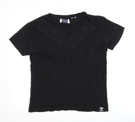 Superdry Women's Black Lace Accent T-Shirt Size 8