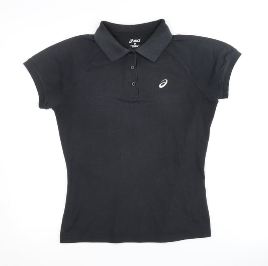 Additional front view of Asics Women's Black Polo Shirt, M, Cotton-Poly Blend