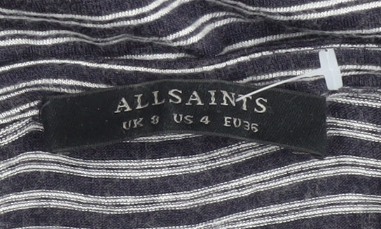 AllSaints Women's Grey Striped Pullover Jumper Size 8