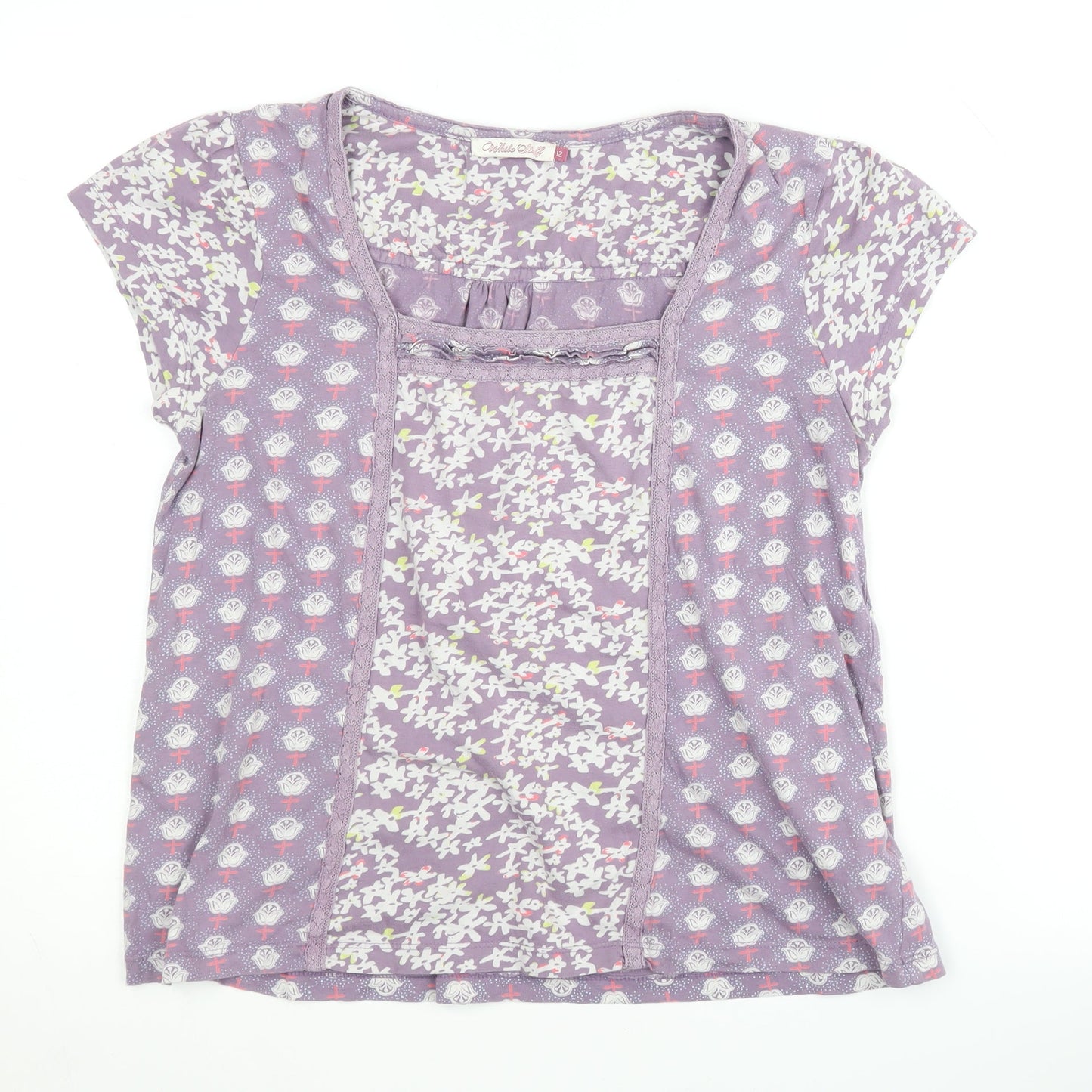 White Stuff Women's Purple Floral T-Shirt Size 12