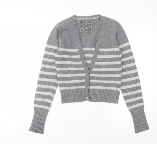 FatFace Women's Grey V-Neck Striped Cardigan Size 10