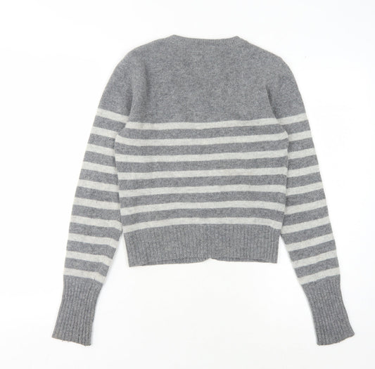 FatFace Women's Grey V-Neck Striped Cardigan Size 10