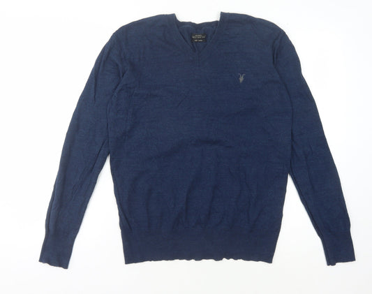 AllSaints Men's Blue V-Neck Pullover Jumper L