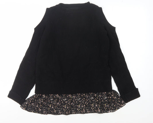 AllSaints Women's Black Cold Shoulder Pullover Jumper