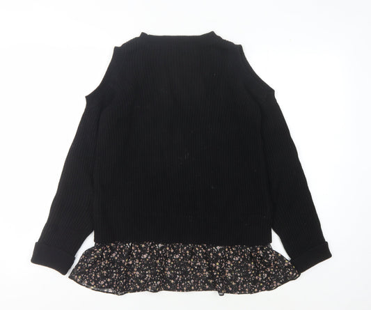 AllSaints Women's Black Cold Shoulder Pullover Jumper